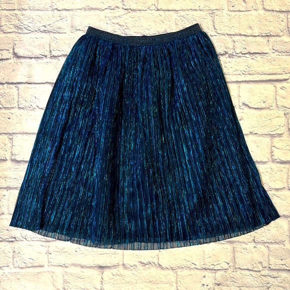 Metallic Blue Shimmer Midi Party Skirt Pull On Style - Girls Size XL 14-16 - Picture 5 of 12